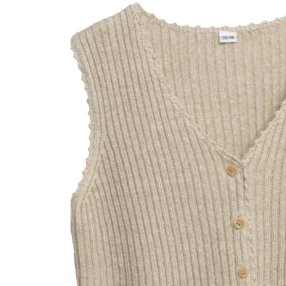 Sundazed (Sweden) 2x2 Rib Stitch Ramie Blend Scallop V-Neck Vest : M - Picture 2 of 6